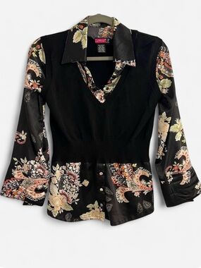 Say What? Layered Floral Top with Attached Knit Vest